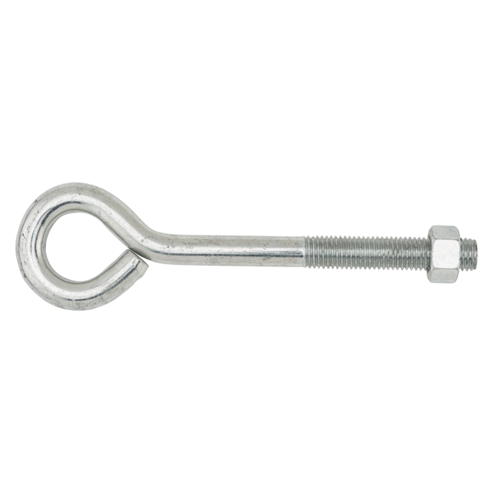 Zinc-plated eye bolt with hex nut for hardware, fasteners, and home improvement projects under $50 collections