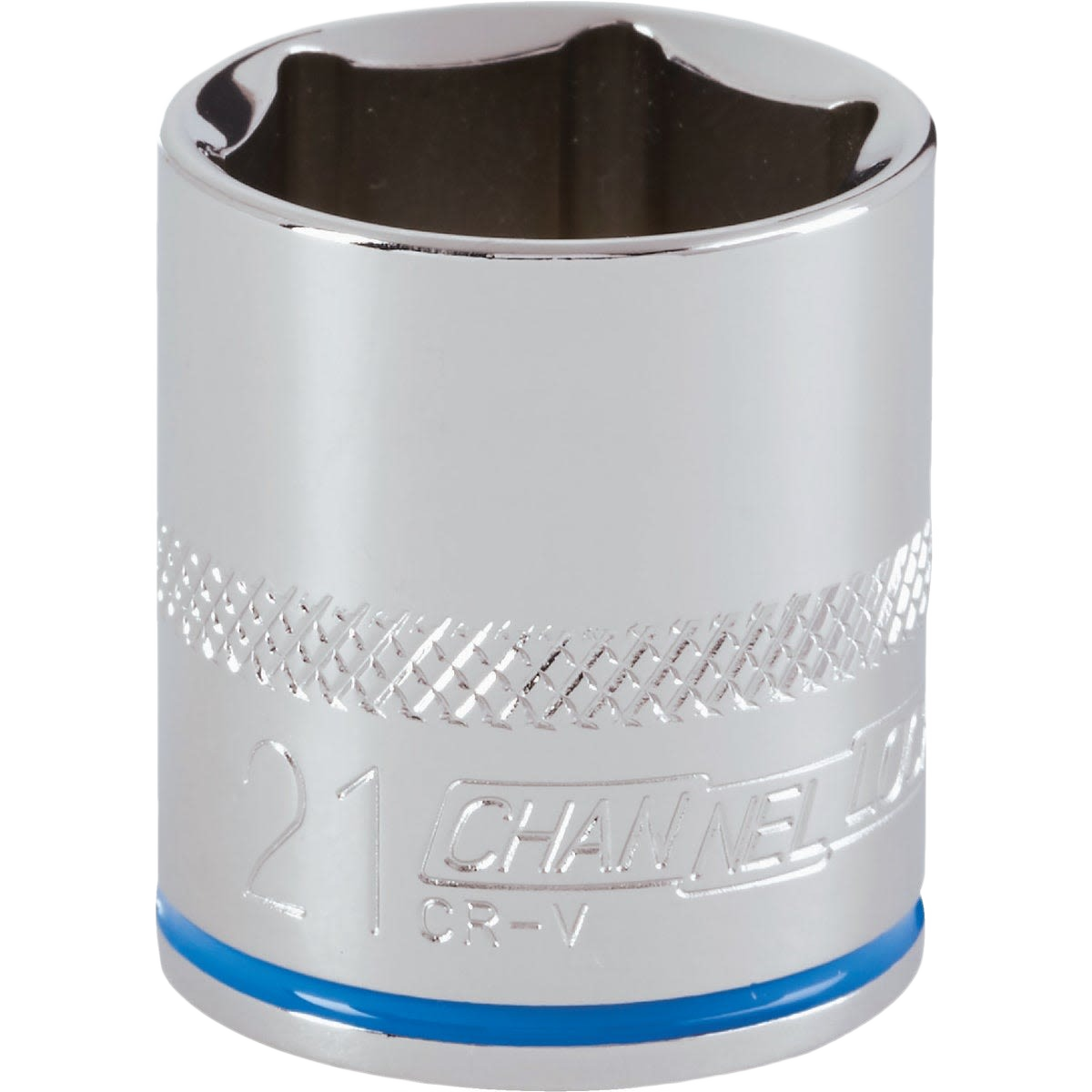 Chrome vanadium steel shallow socket with 6-point design and 21mm size for tools and home improvement projects