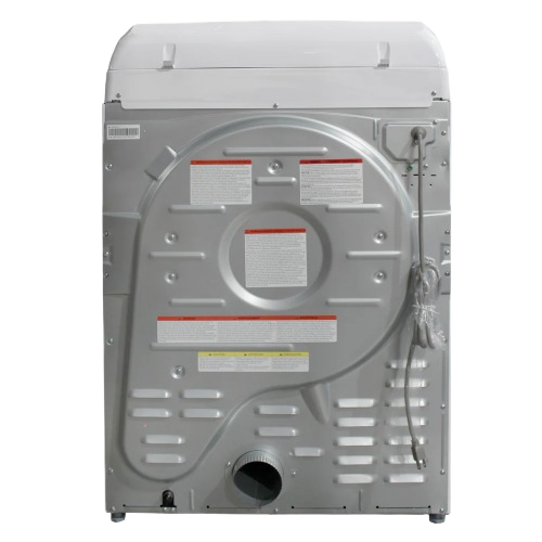 Back view of an aluminum alloy electric dryer with vent opening and attached power cord in appliances collection