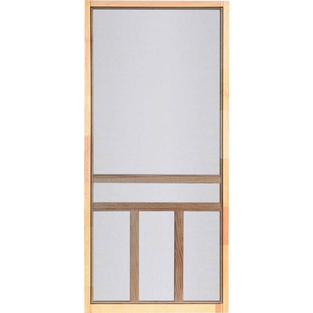 Natural wood screen door with T-bar design for improved ventilation and home improvement projects