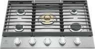 Stainless steel 30" gas cooktop with five burners and control knobs from appliances collection