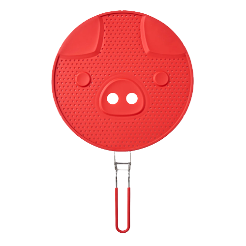 Red silicone bacon grease splatter guard with pig face design, kitchen gadget for cooking and kitchenware collections under $50