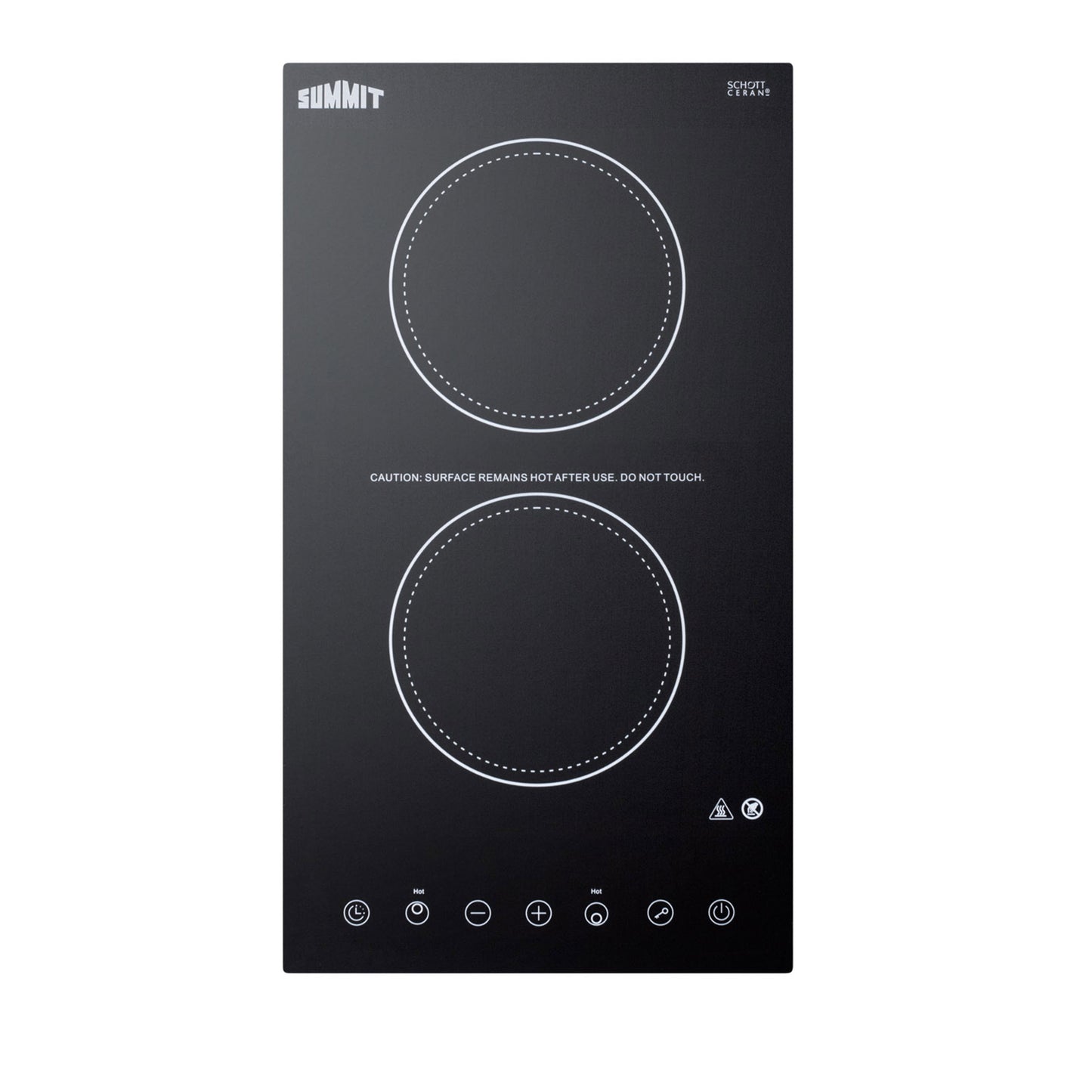 Black 12-inch wide smooth-top radiant two-burner cooktop with touch controls from Cooktops collection