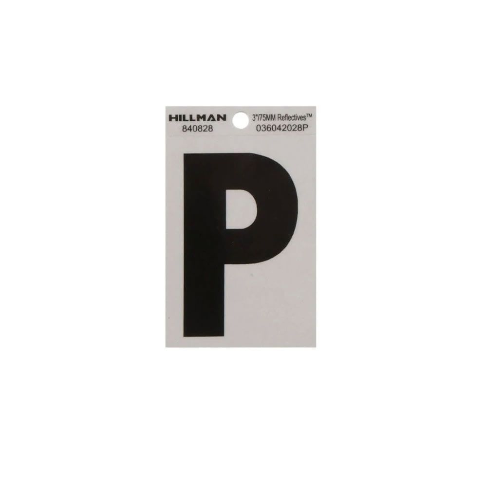 Reflective black letter P decal on white backing card for hardware and home improvement projects under $50 collections