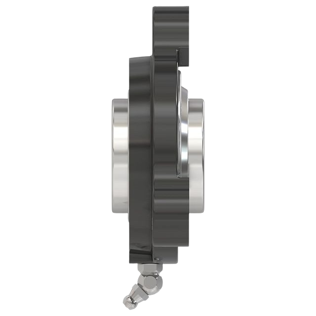 Metal bearing component with black housing and silver inner ring for tools and home improvement applications