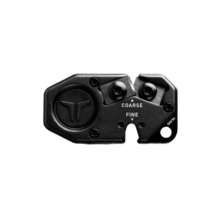 Black compact knife sharpener with coarse and fine slots, designed for woodworking tools and home improvement use under $50 collection