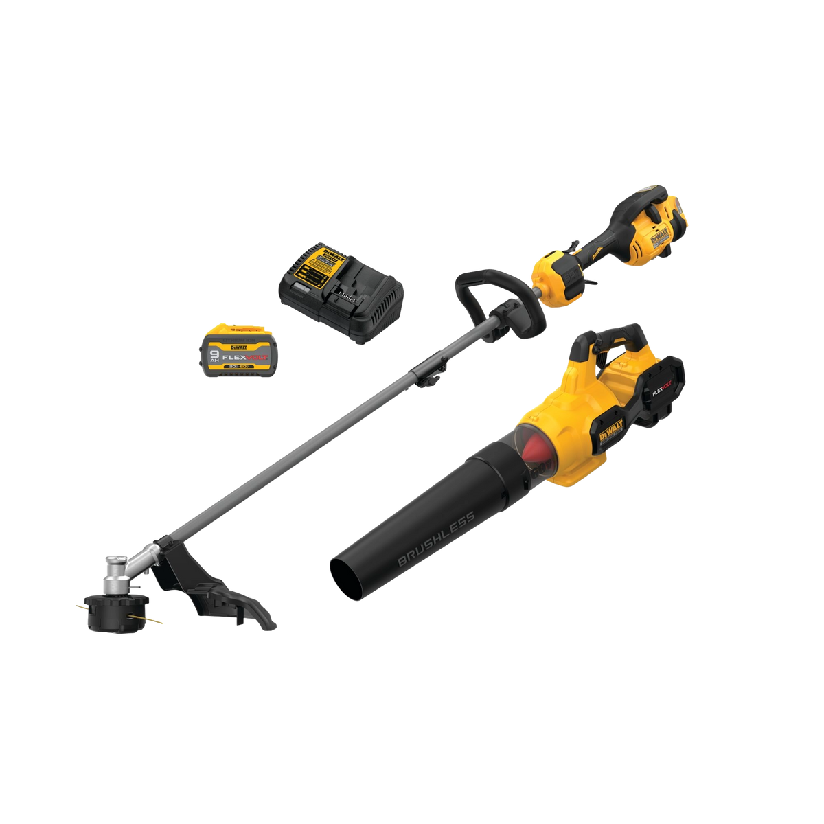 DEWALT 60V MAX* 17" Brushless Cordless Attachment Capable String Trimmer and Handheld Axial Blower Combo Kit