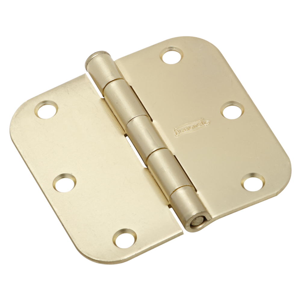 Satin brass door hinge with rounded corners for interior doors in home improvement and door hardware tools under $50
