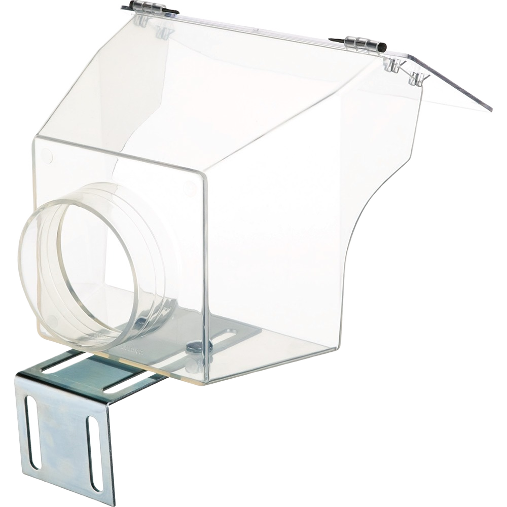 Clear dust hood with metal bracket and 4-inch port for woodworking dust collection under $100 collection