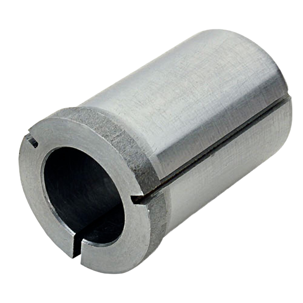 Steel router collet reducer for 1/2 inch shank bits, part of tool accessories for home improvement tasks.