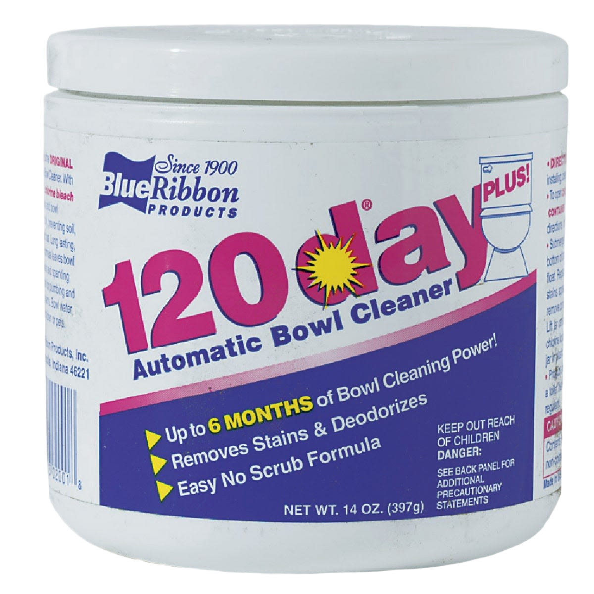 Container of Blue Ribbon automatic bowl cleaner for up to 120 days of stain removal in cleaning supplies under $50 category
