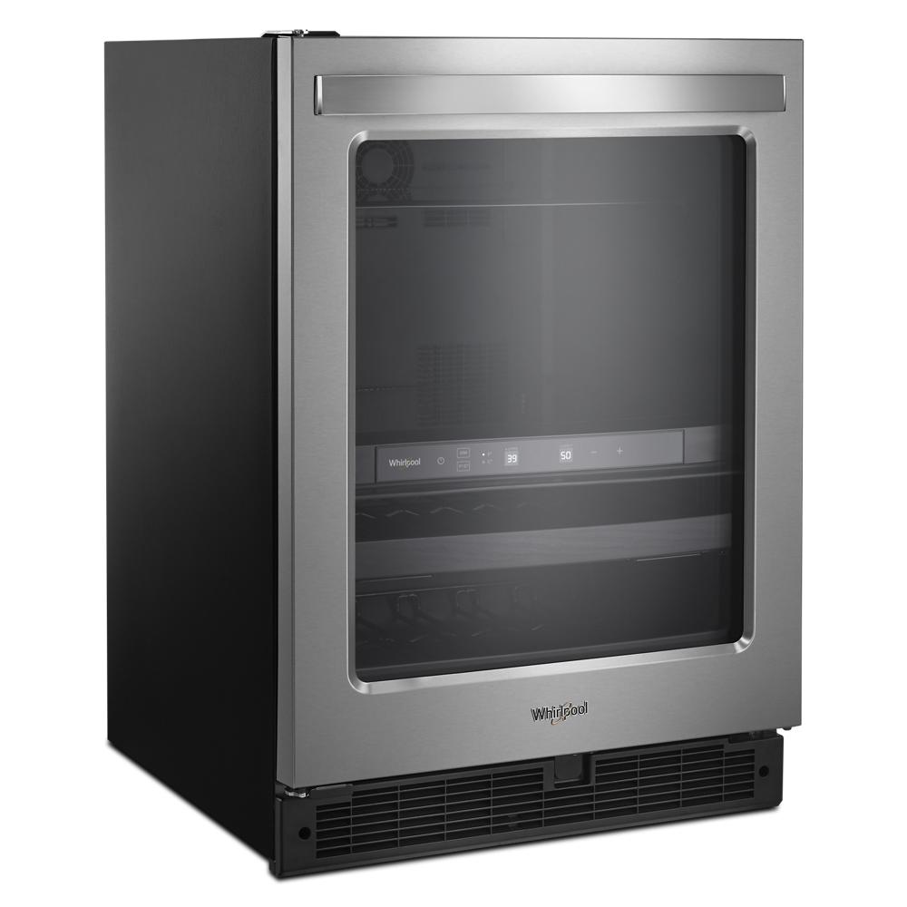 Stainless steel undercounter beverage cooler with glass door and digital controls featuring dual temperature zones, part of Refrigerators and Kitchen & Kitchenware collections.
