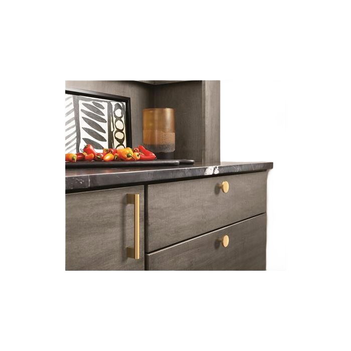 Champagne bronze cabinet knob with modern design on dark wood drawers for hardware and furniture accessories collections