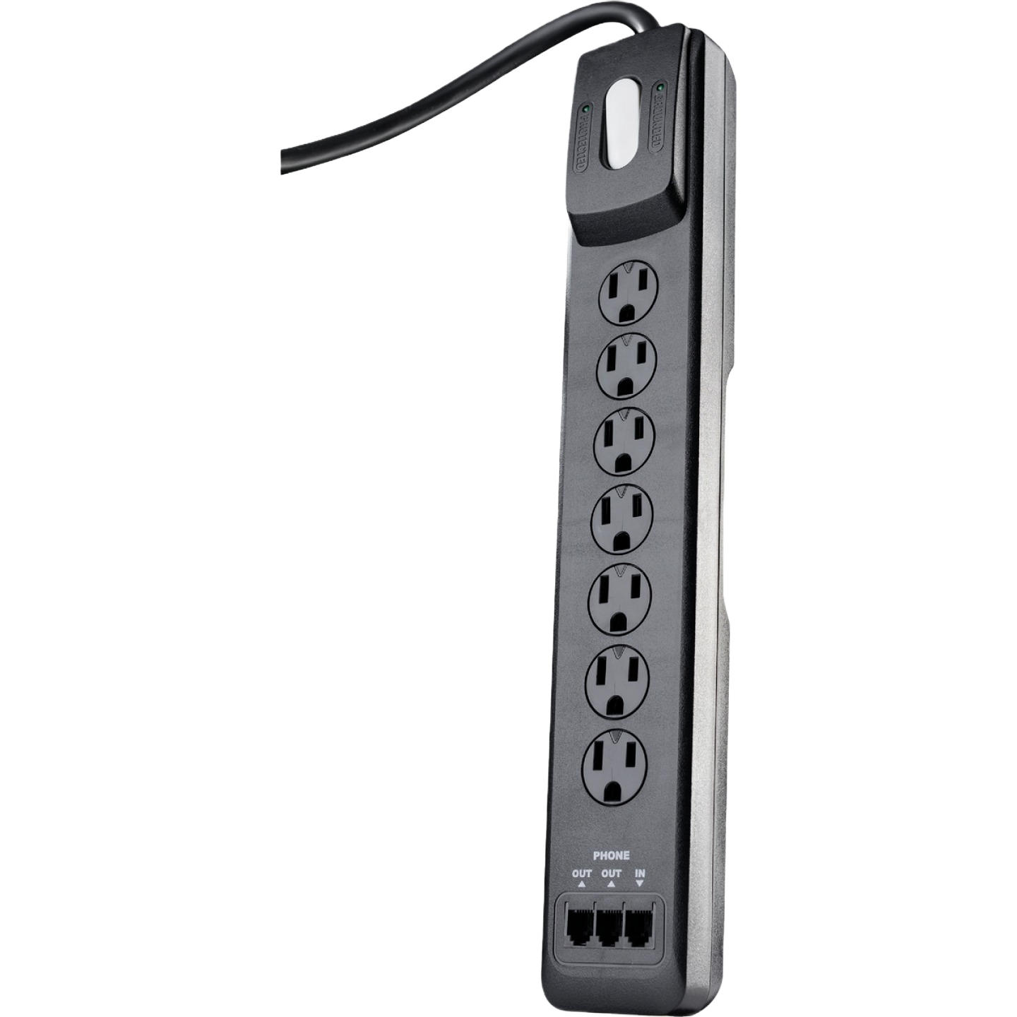 Black 7-outlet surge protector strip with 6-foot cord for electrical and home improvement use under $50 collections