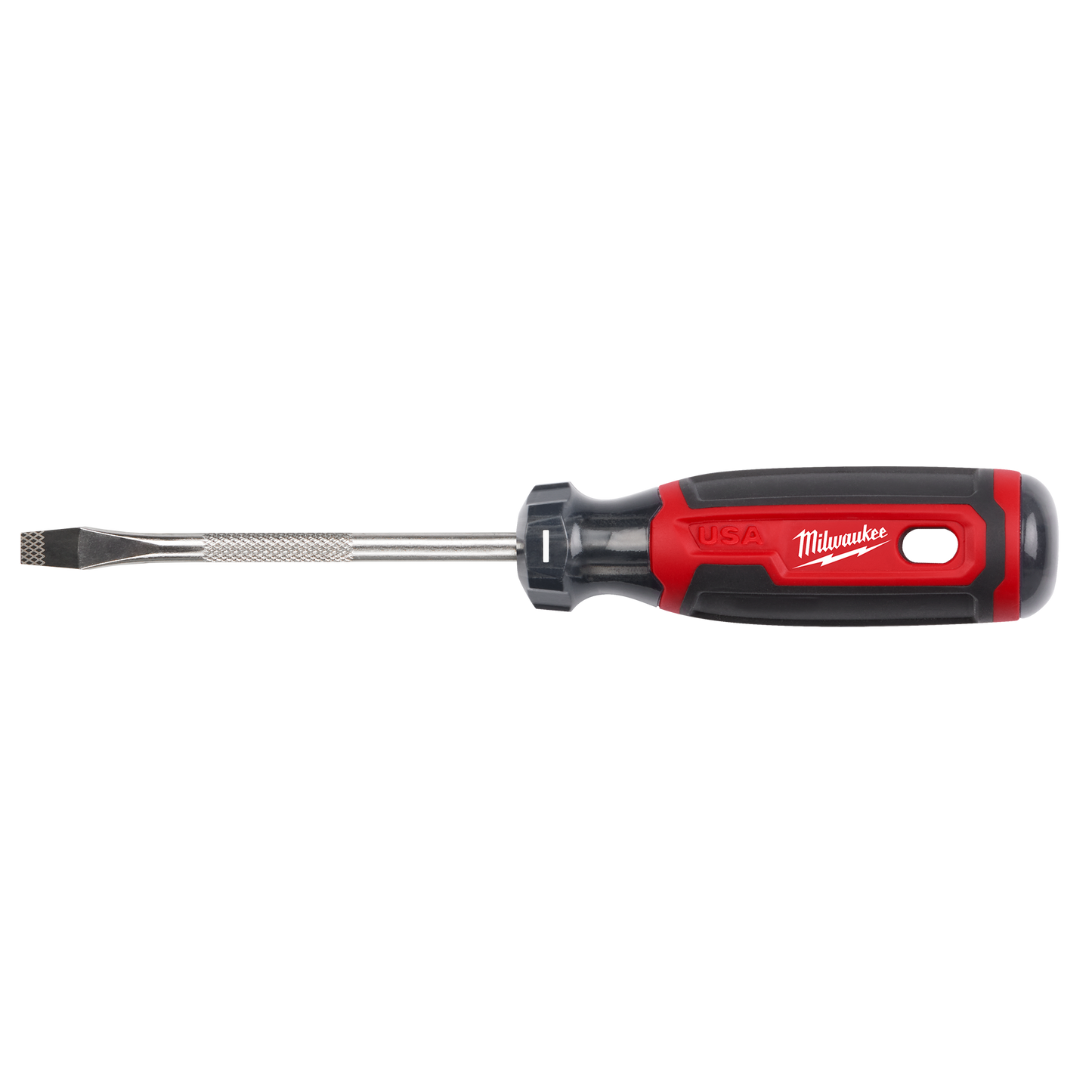 Milwaukee flathead screwdriver with cushioned grip handle designed for comfortable and precise home improvement tasks