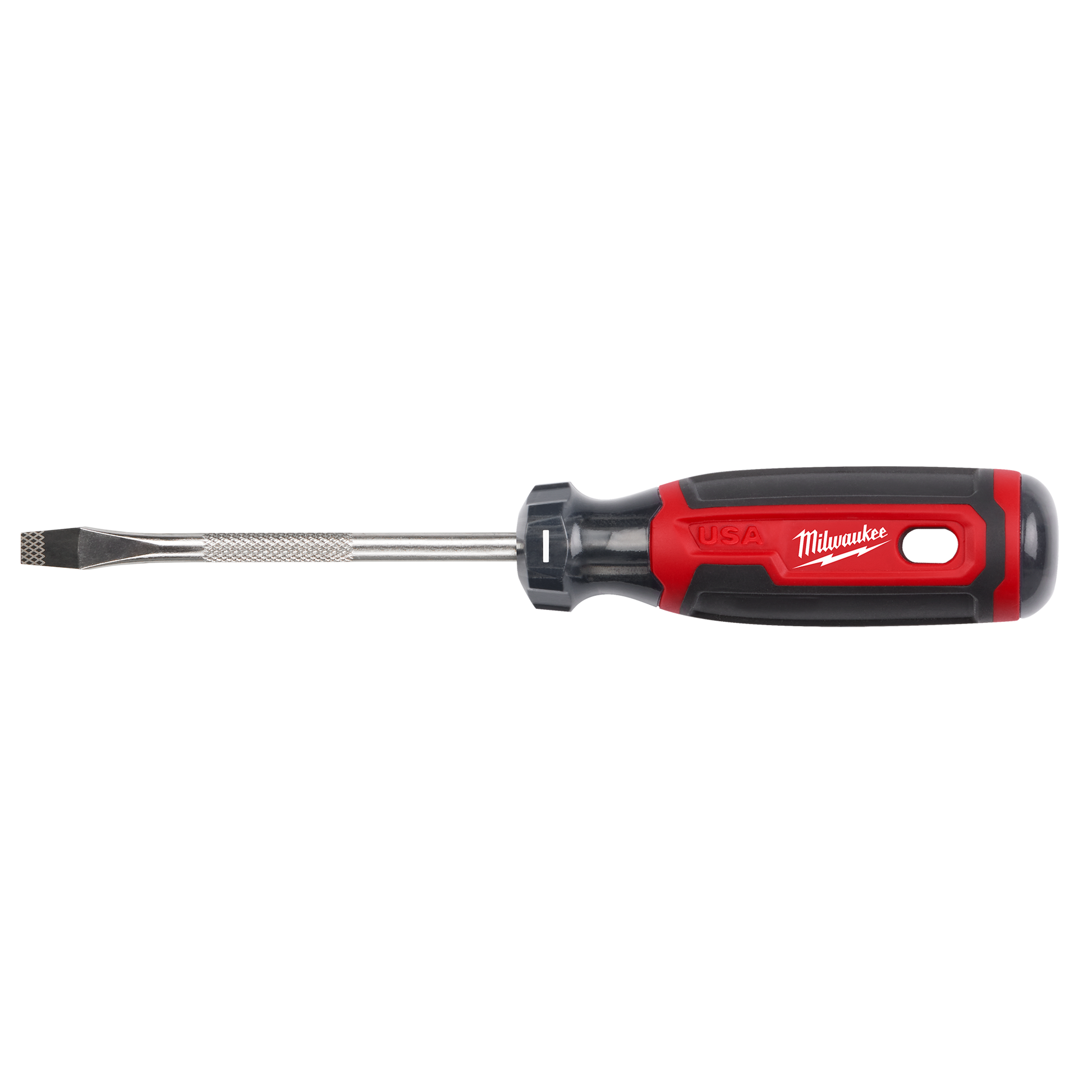 Milwaukee flathead screwdriver with cushioned grip handle designed for comfortable and precise home improvement tasks