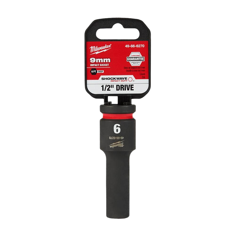 9mm impact socket with 6-point design, 1/2" drive, crafted for heavy-duty woodworking and hand tool applications under $50