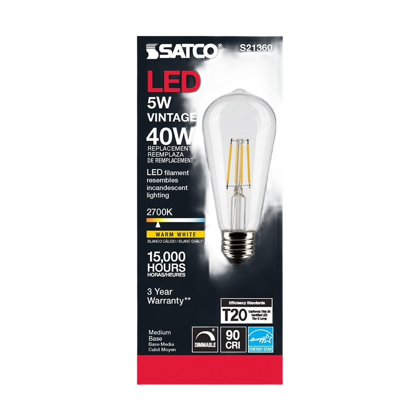Vintage-style clear LED light bulb with warm white 2700K glow, energy-efficient for Electrical and Home Improvement collections.