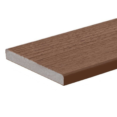 Brown oak composite riser board with wood-grain texture designed for durable home improvement stair applications