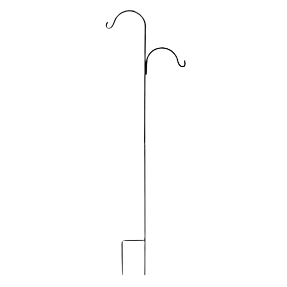 Black double crane off set round hook stand for hanging plants in outdoor living and lawn and garden collections
