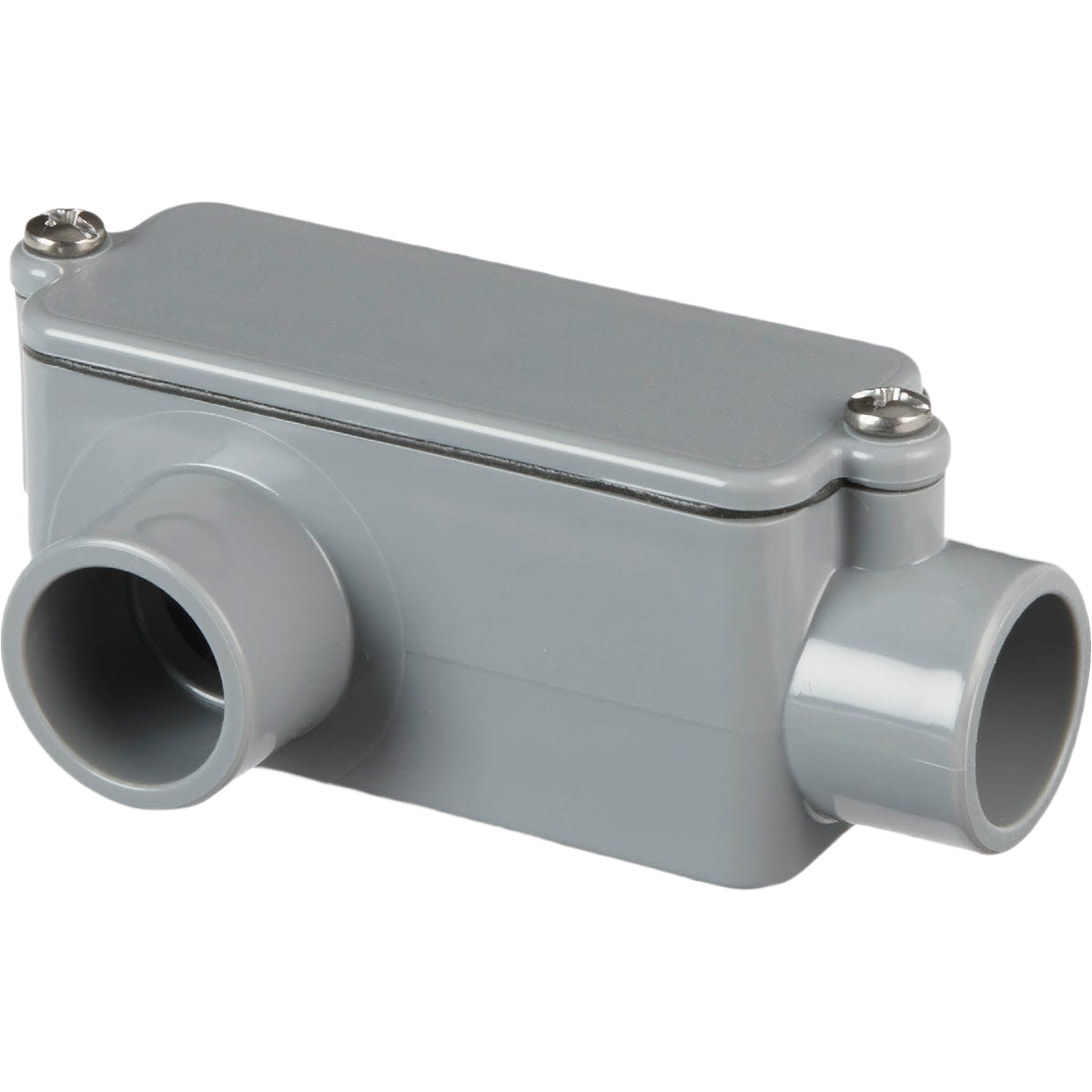 Gray PVC conduit access fitting with 90-degree bends for electrical conduit systems under $50 collection