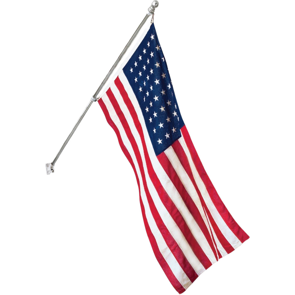 Nylon American flag attached to angled silver pole, suitable for outdoor living and lawn & garden decor collections
