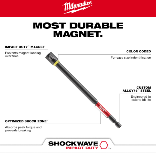 Magnetic nut driver with color coding, impact duty magnet, and alloy steel shaft for durable tool accessories under $50 collections