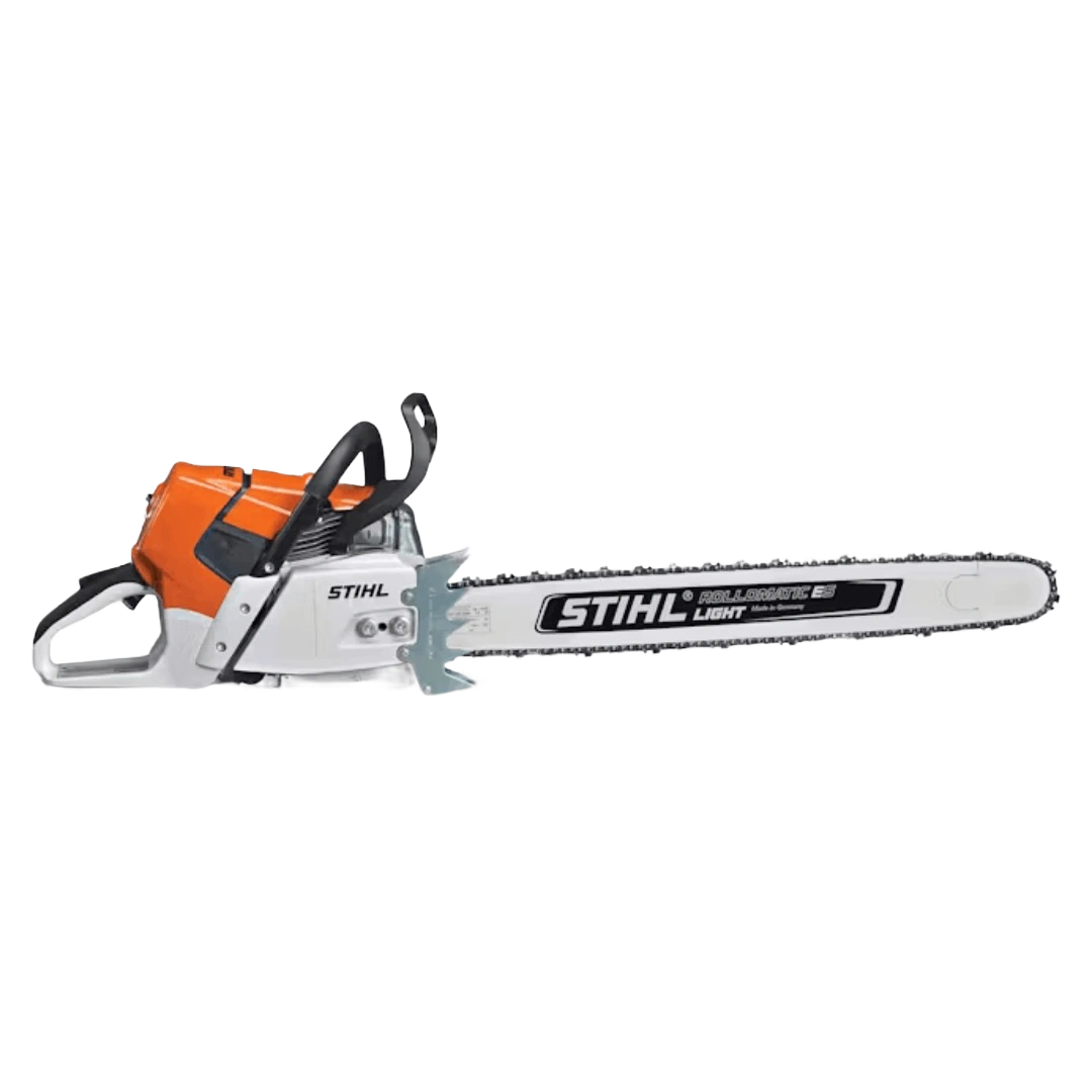 Orange and white gas-powered chainsaw with 25-inch bar for professional tools and home improvement tasks