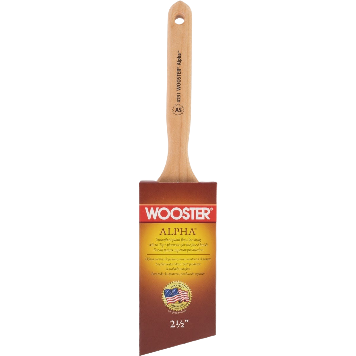 Wood-handled angled paint brush with synthetic bristles, designed for precise painting in home improvement projects