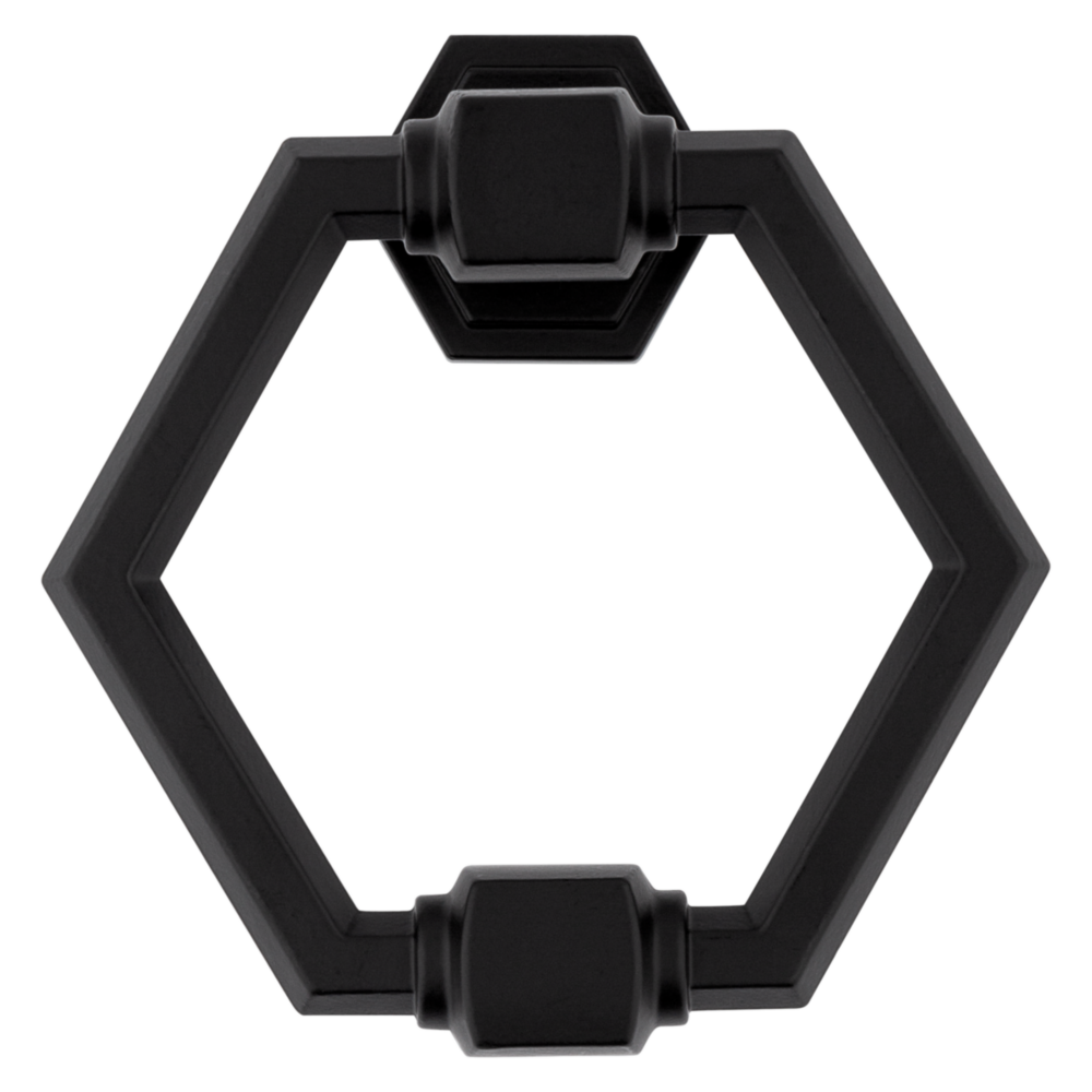 Matte black hexagonal door knocker made of zinc for stylish home improvement and door accessory use