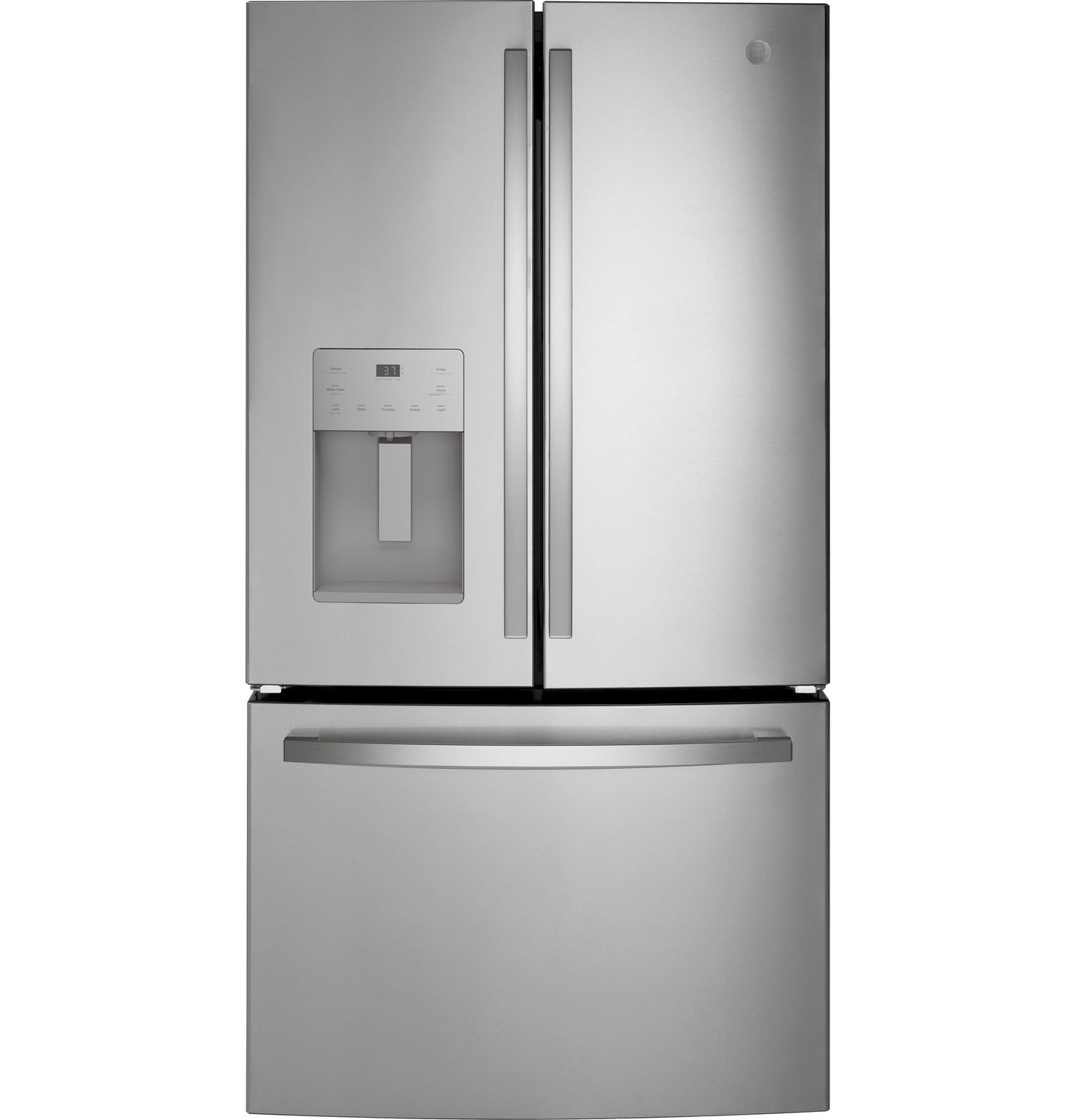 Fingerprint resistant stainless steel French-door refrigerator with water dispenser from kitchen appliances collection