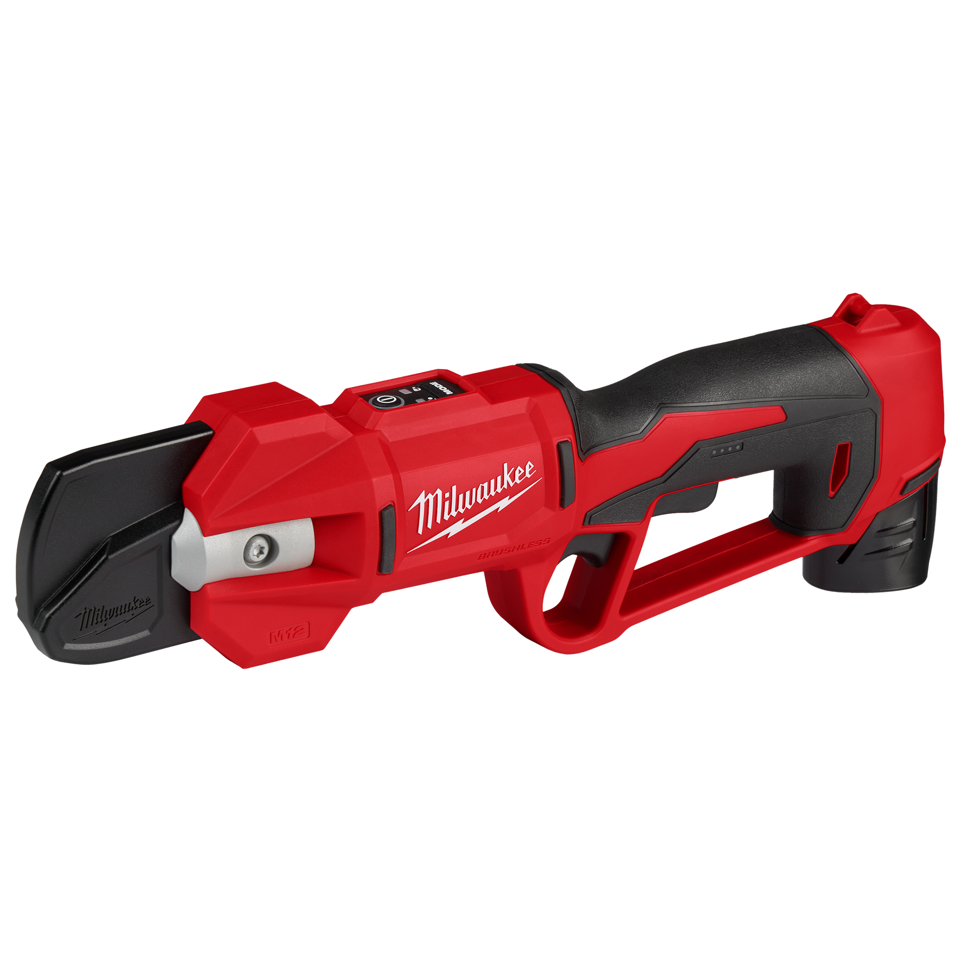 Cordless red and black pruning shears with brushless motor and ergonomic grip for efficient home improvement tasks