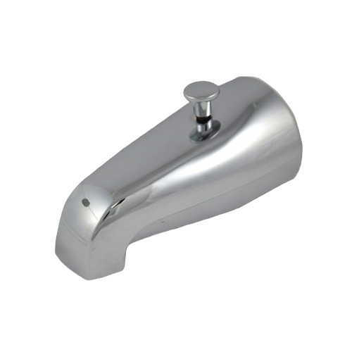 Chrome tub spout with diverter lever compatible with 1/2 and 3/4 inch IPS connections in plumbing repair collections