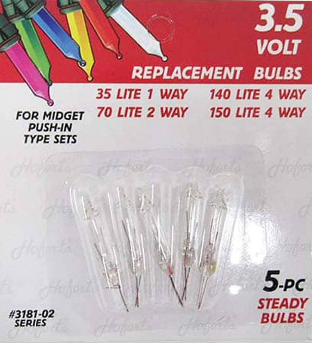 Set of five 3.5V replacement steady bulbs for mini Christmas light sets in home improvement collections under $25