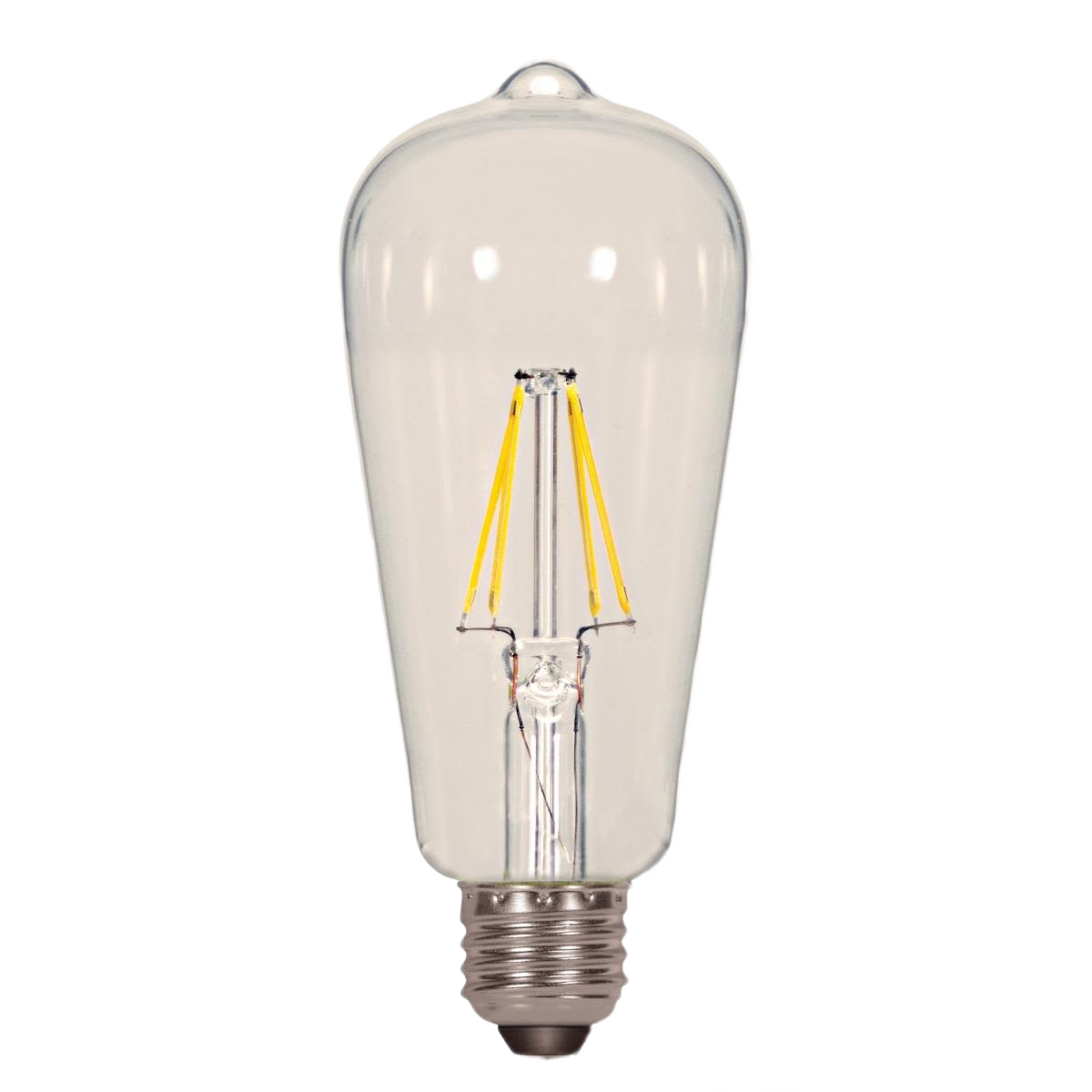 Clear LED light bulb with vintage-style filament and medium screw base for home improvement lighting.