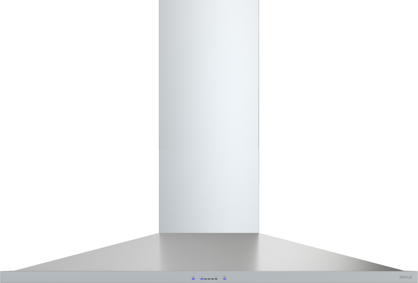 Stainless steel island range hood with LED lighting and touch controls for kitchen and appliances collection