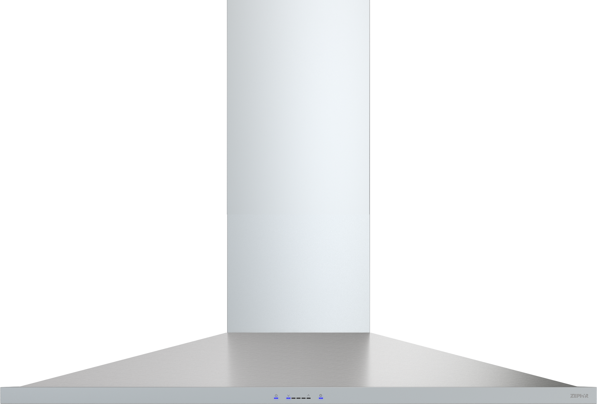Stainless steel island range hood with LED lighting and touch controls for kitchen and appliances collection