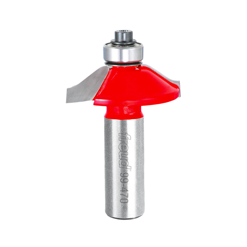 Reversible woodworking bit with red coated body and ball bearing guide for clean wainscoting cuts in home improvement tasks