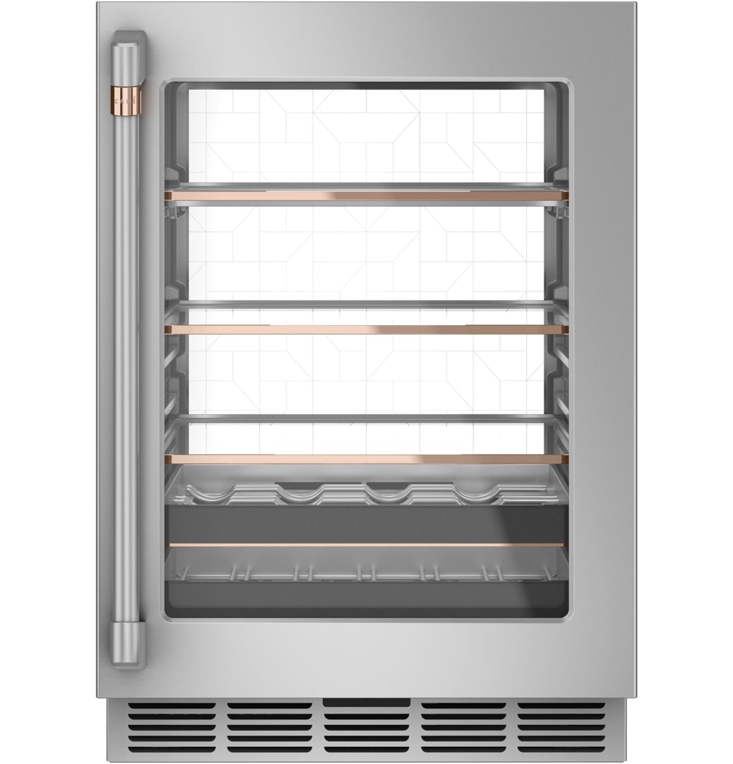 Stainless steel beverage cooler with glass door and adjustable shelves in kitchen appliances and beverage centers collection