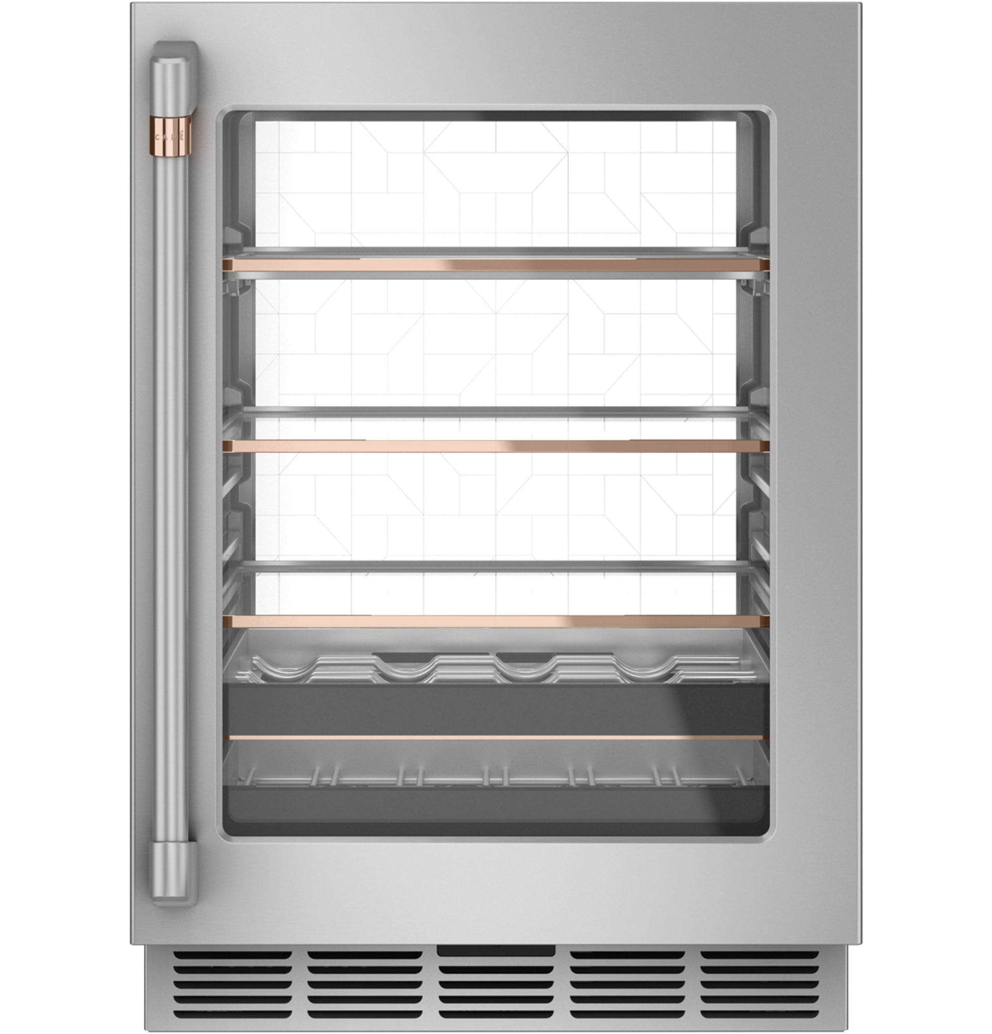 Stainless steel beverage cooler with glass door and adjustable shelves in kitchen appliances and beverage centers collection