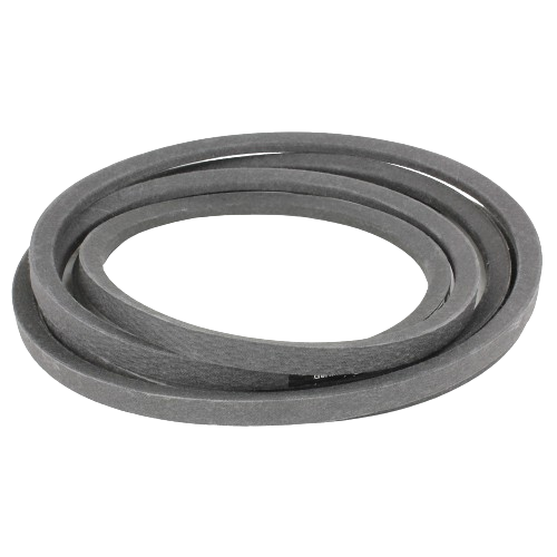 Gray flat mower deck drive belt designed for replacement in outdoor power equipment and home maintenance tools