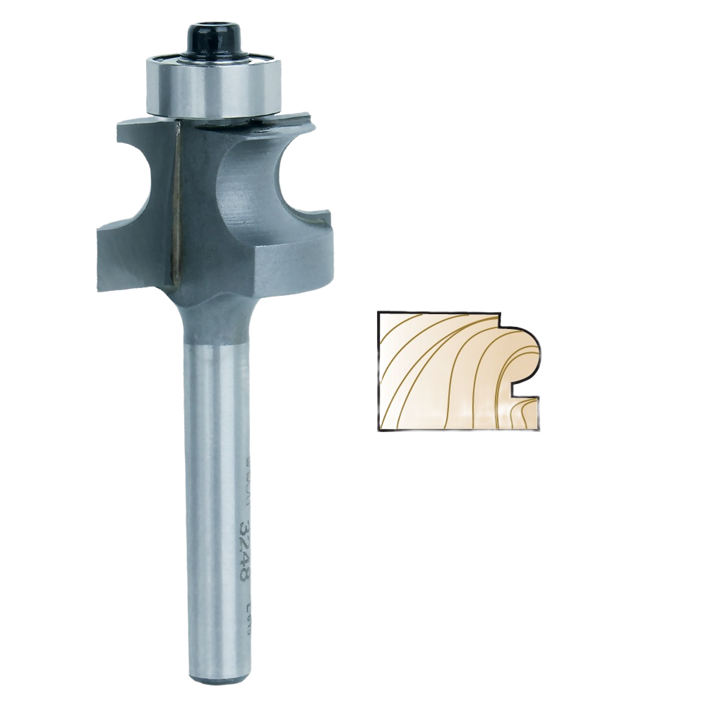 Carbide-tipped edge beading router bit with bearing guide for decorative woodworking tool accessories and home improvement projects