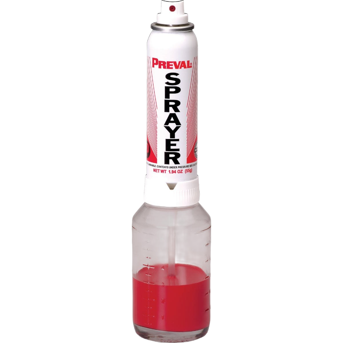 Compact Preval spray system with clear container holding red liquid for paint sprayers and home improvement tools collection