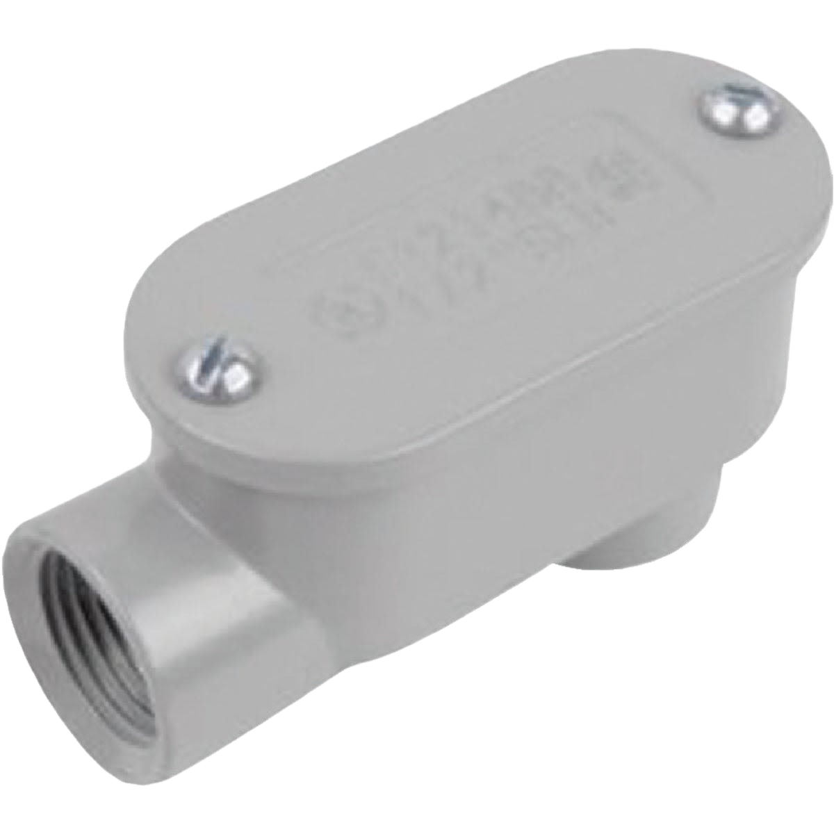 Gray die-cast aluminum conduit fitting with threaded openings for electrical and home improvement applications under $50