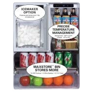 Top view of 24 inch outdoor refrigerator freezer with ice maker option, adjustable temperature controls, and beverage storage compartments