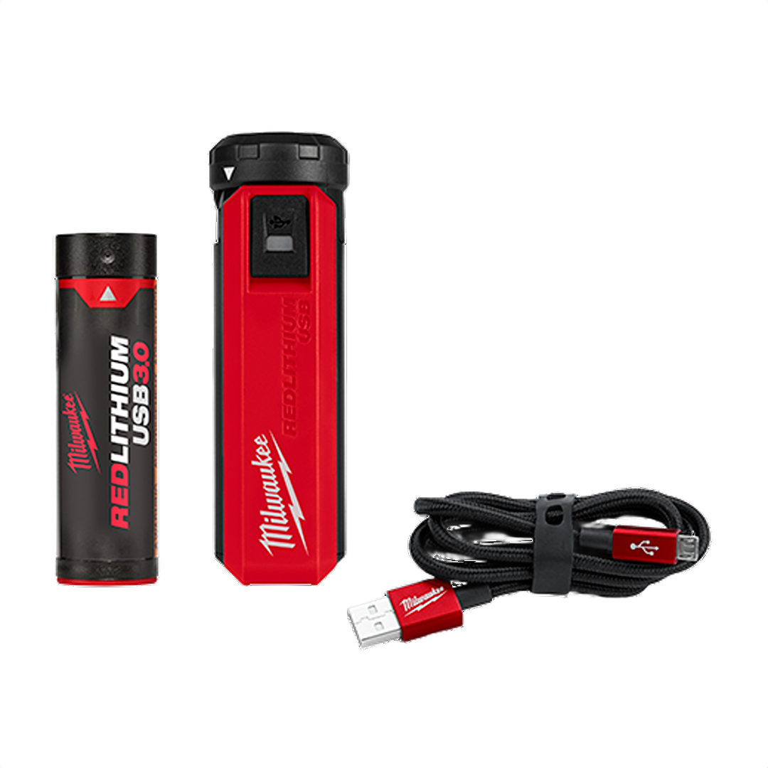 Compact portable power source kit with rechargeable lithium battery and USB charging cable for tools and home improvement tasks