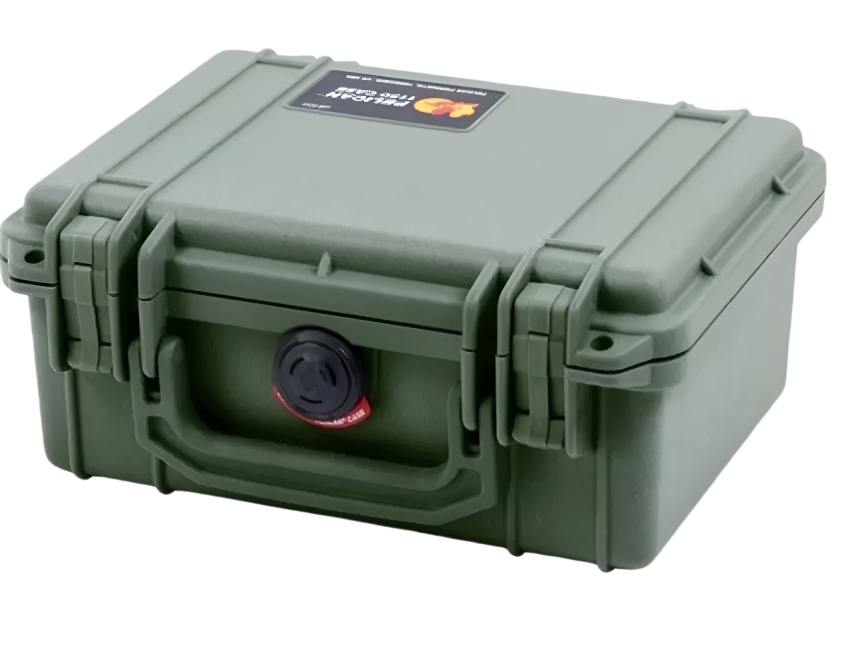 Compact green protective case with secure latches designed for storage and organization in home improvement tools.