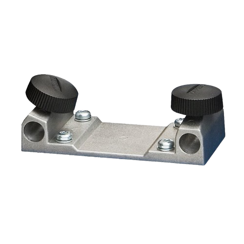 Metal woodworking tool base with dual black adjustment knobs for sharpening accessories and home improvement use