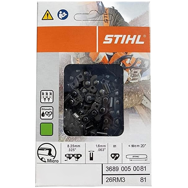 STIHL micro chain in clear packaging with orange logo for saw accessories in power tool and home improvement collections