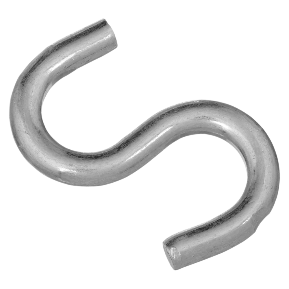 Zinc finished open S hook made from heavy-duty steel for versatile fastening in hardware and fasteners collections